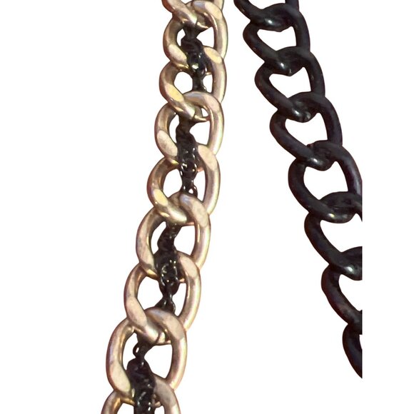 Long Black & Gold Tone Chain Link Necklace Lobster Clasp Double Layer 38" - Picture 3 of 4